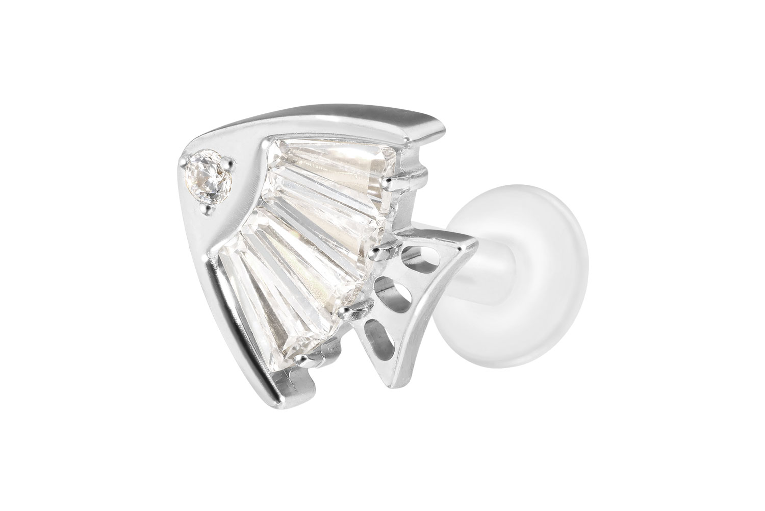 PTFE Labret Piercing mit Innengewinde + Titan-Aufsatz KRISTALLFISCH